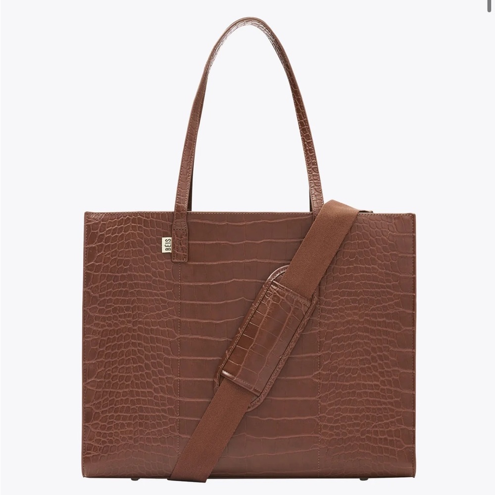 BEIS Brown Croc Tote Bag large